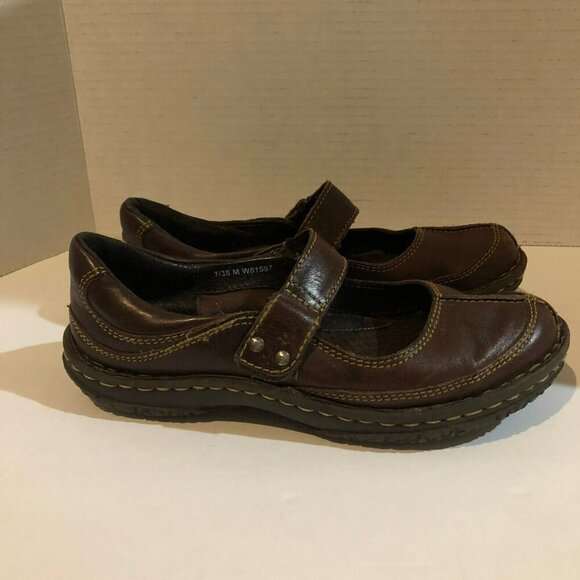Born Womens Size 7 Dark Brown Leather Mary Jane Shoes Closed Toe Comfort Flats - Picture 5 of 10